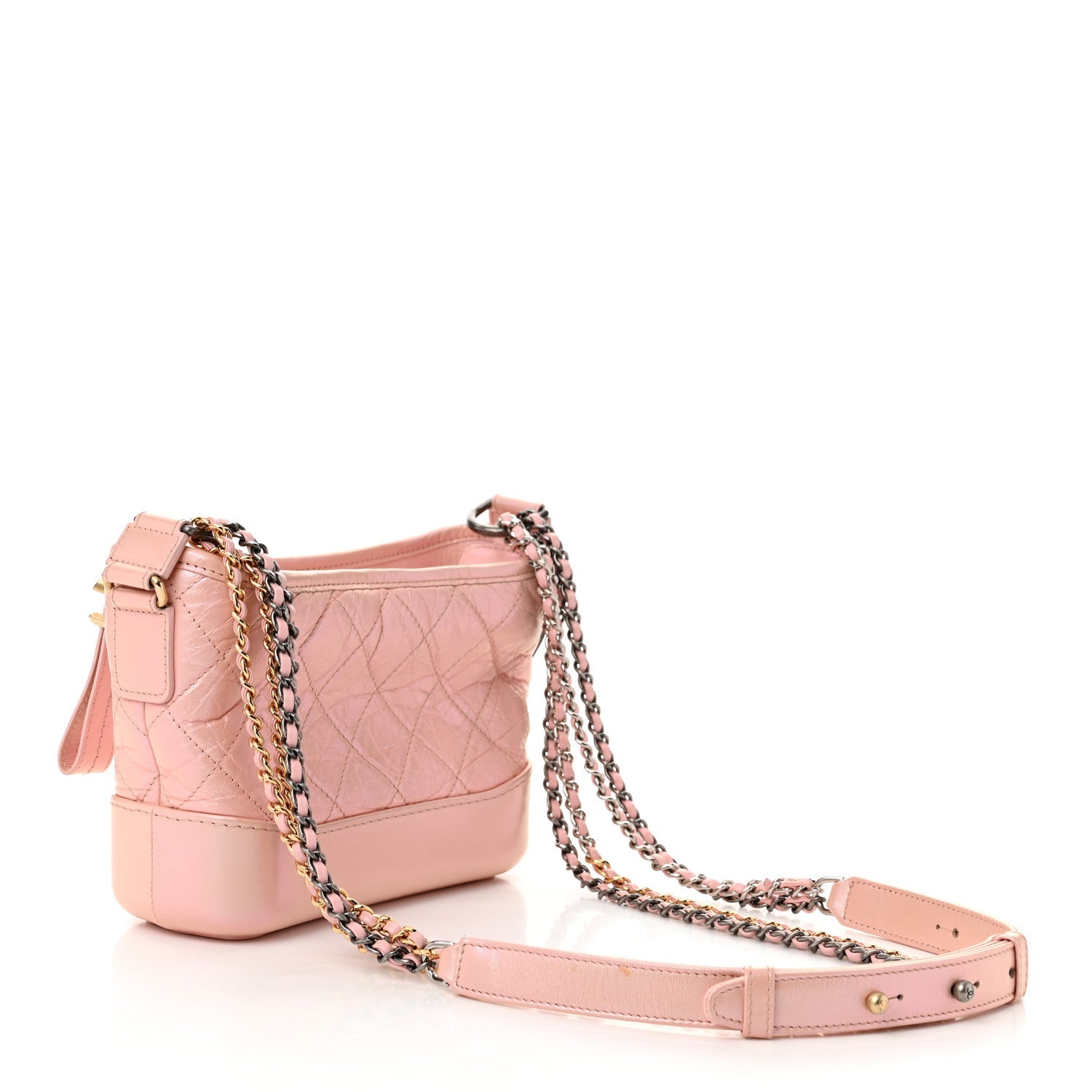 Iridescent Aged Calfskin Quilted Small Gabrielle Hobo Light Pink