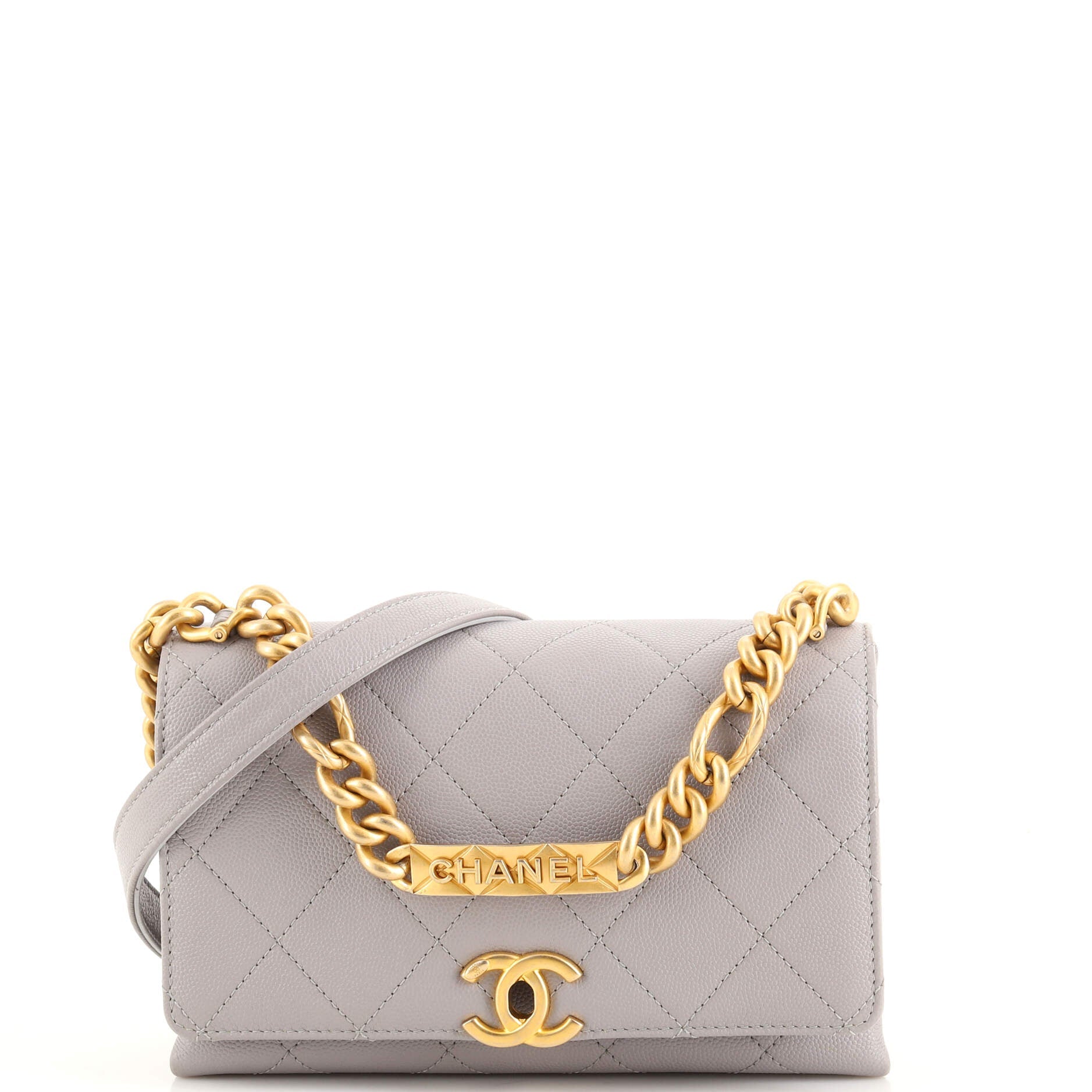 Bracelet On Chain Flap Bag Quilted Caviar Mini