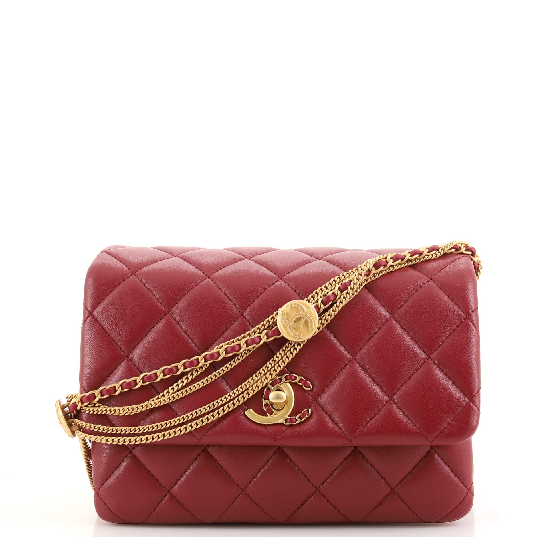 Precious Buttons Chain Flap Bag Quilted Lambskin Mini