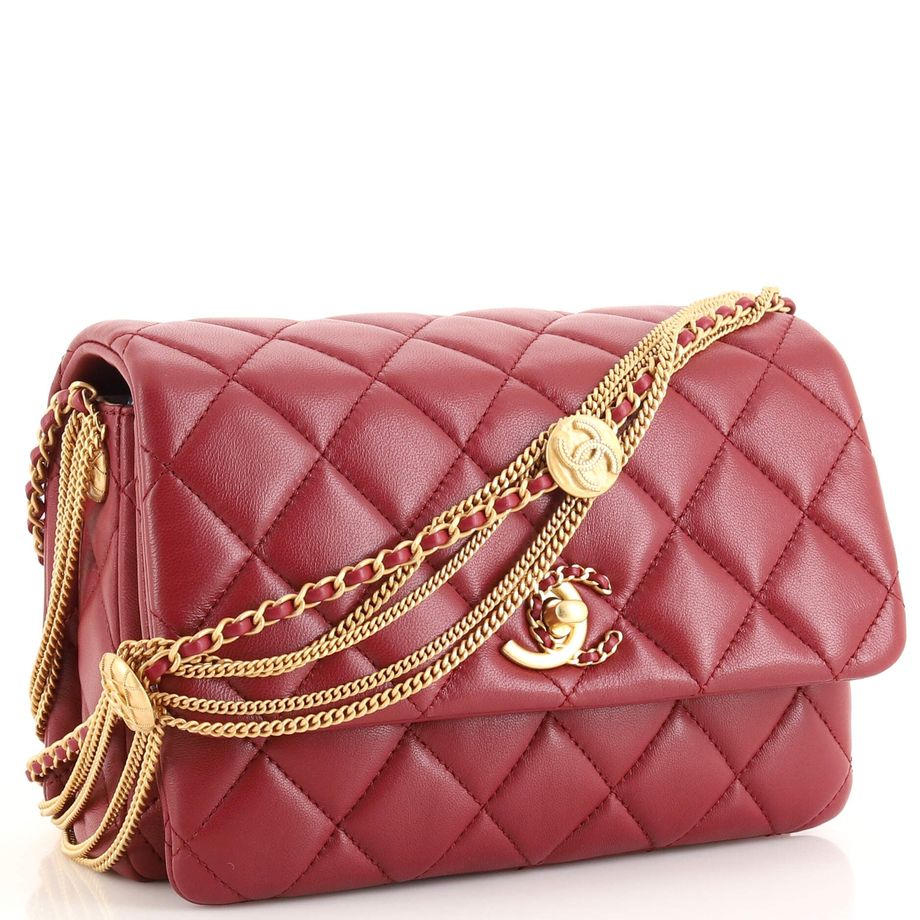 Precious Buttons Chain Flap Bag Quilted Lambskin Mini