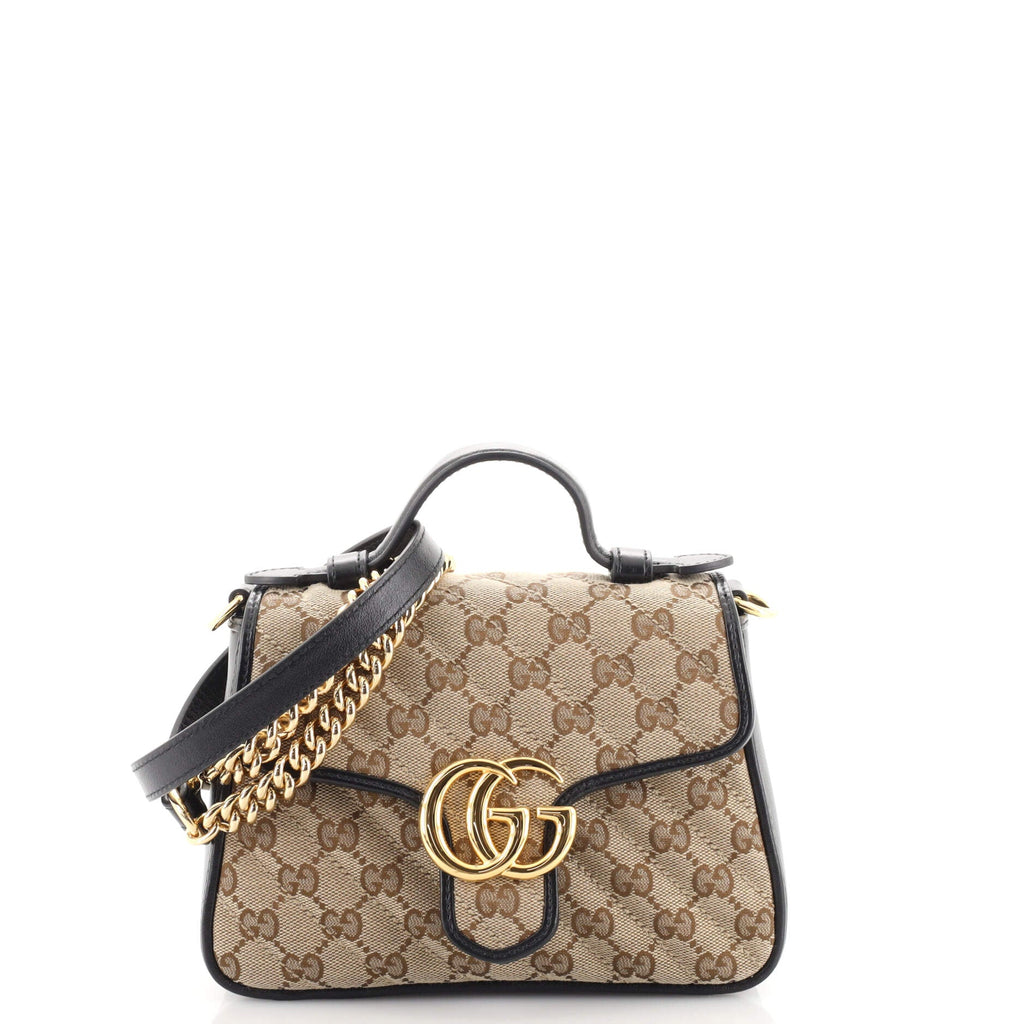 GG Marmont Top Handle Flap Bag Diagonal Quilted GG Canvas Mini