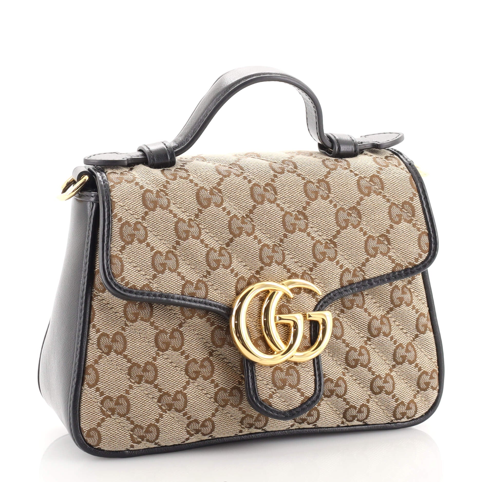 GG Marmont Top Handle Flap Bag Diagonal Quilted GG Canvas Mini