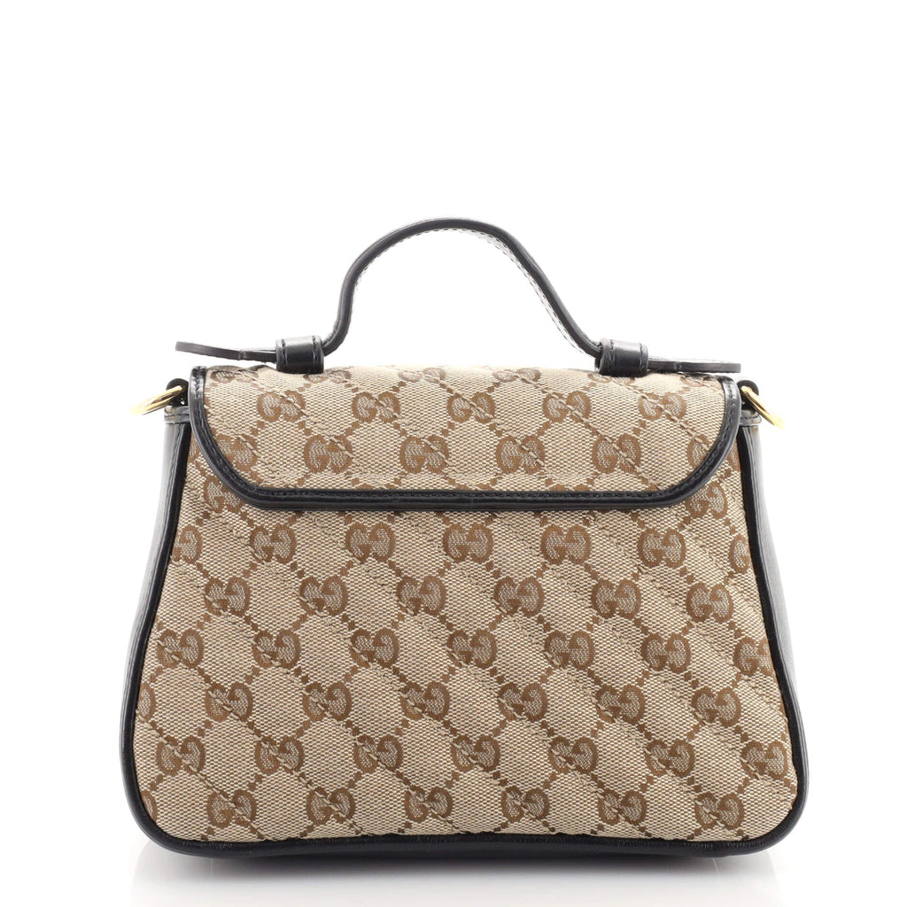 GG Marmont Top Handle Flap Bag Diagonal Quilted GG Canvas Mini
