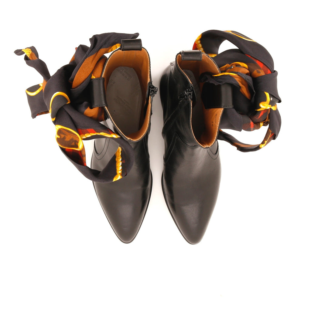 Women's Scarf Boots Leather and Silk