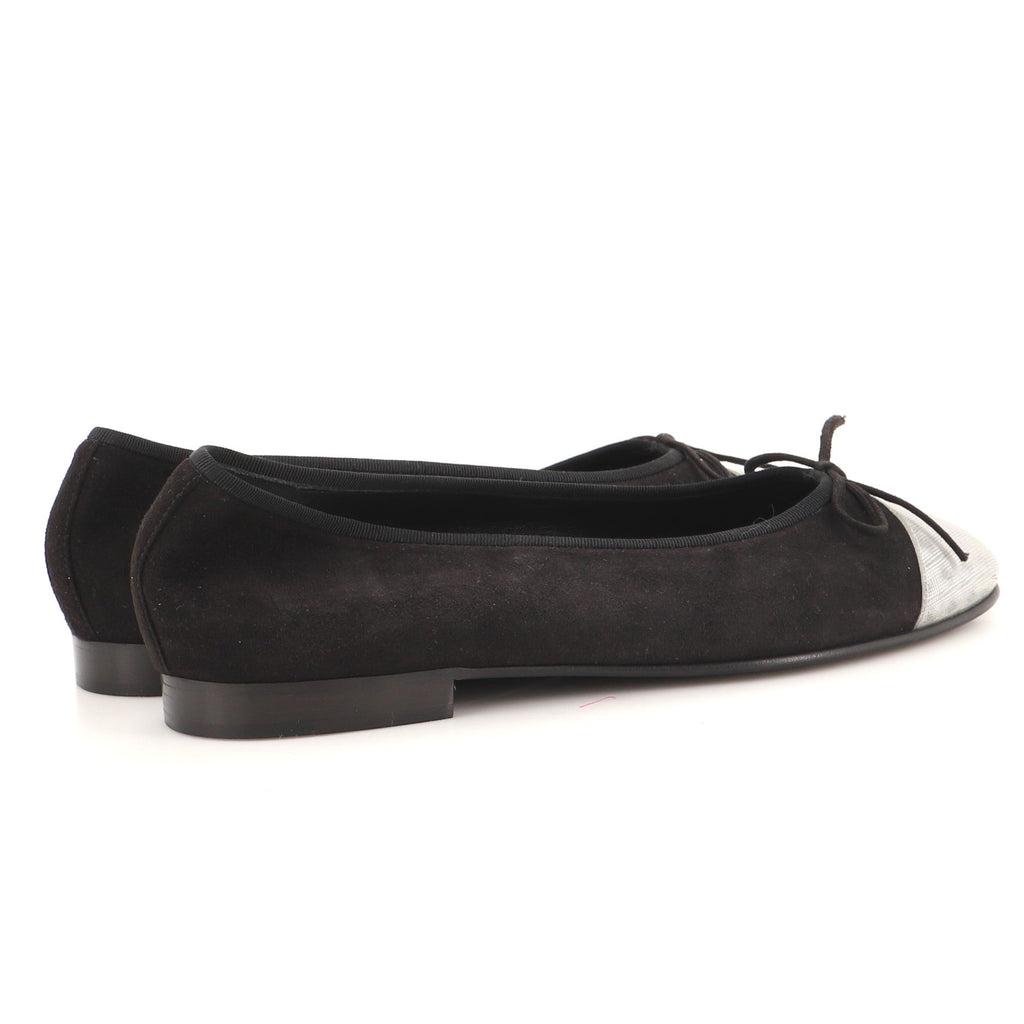 Women's CC Cap Toe Bow Ballerina Flats Suede and Hologram Vinyl