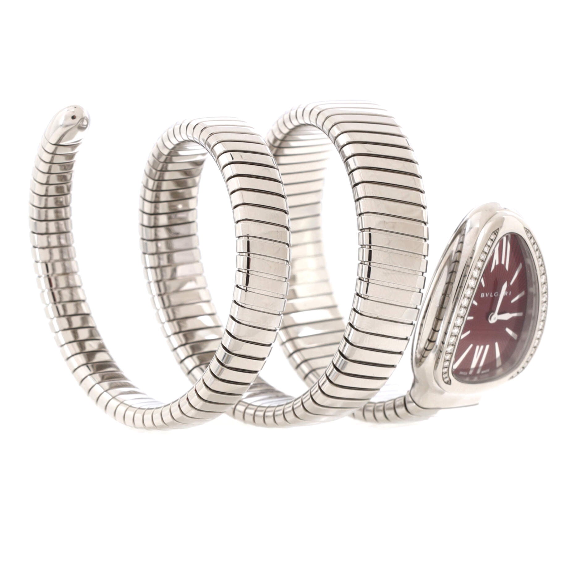 Serpenti Tubogas Double Spiral Quartz Watch Stainless Steel with Diamond Bezel 23
