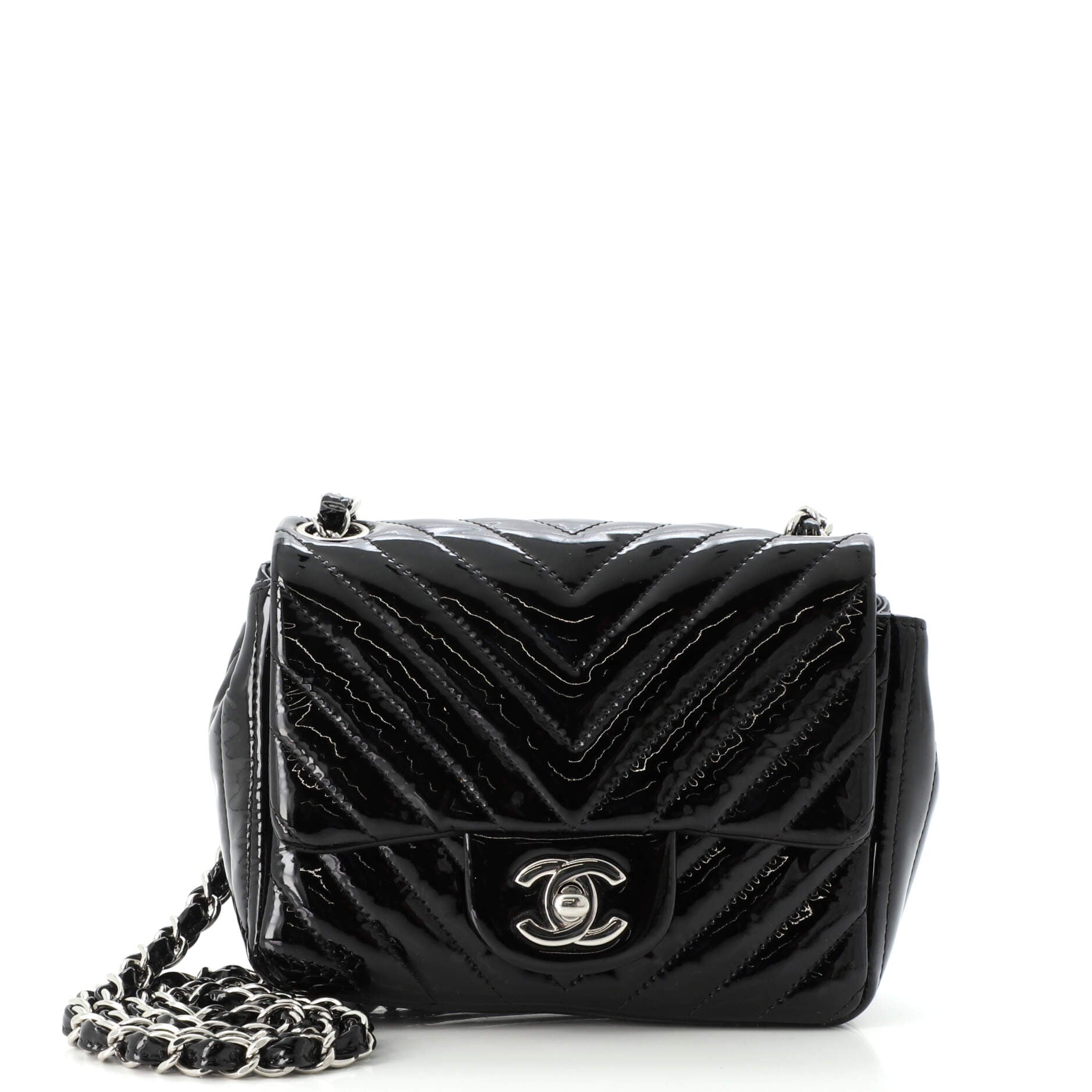 Square Classic Single Flap Bag Chevron Patent Mini