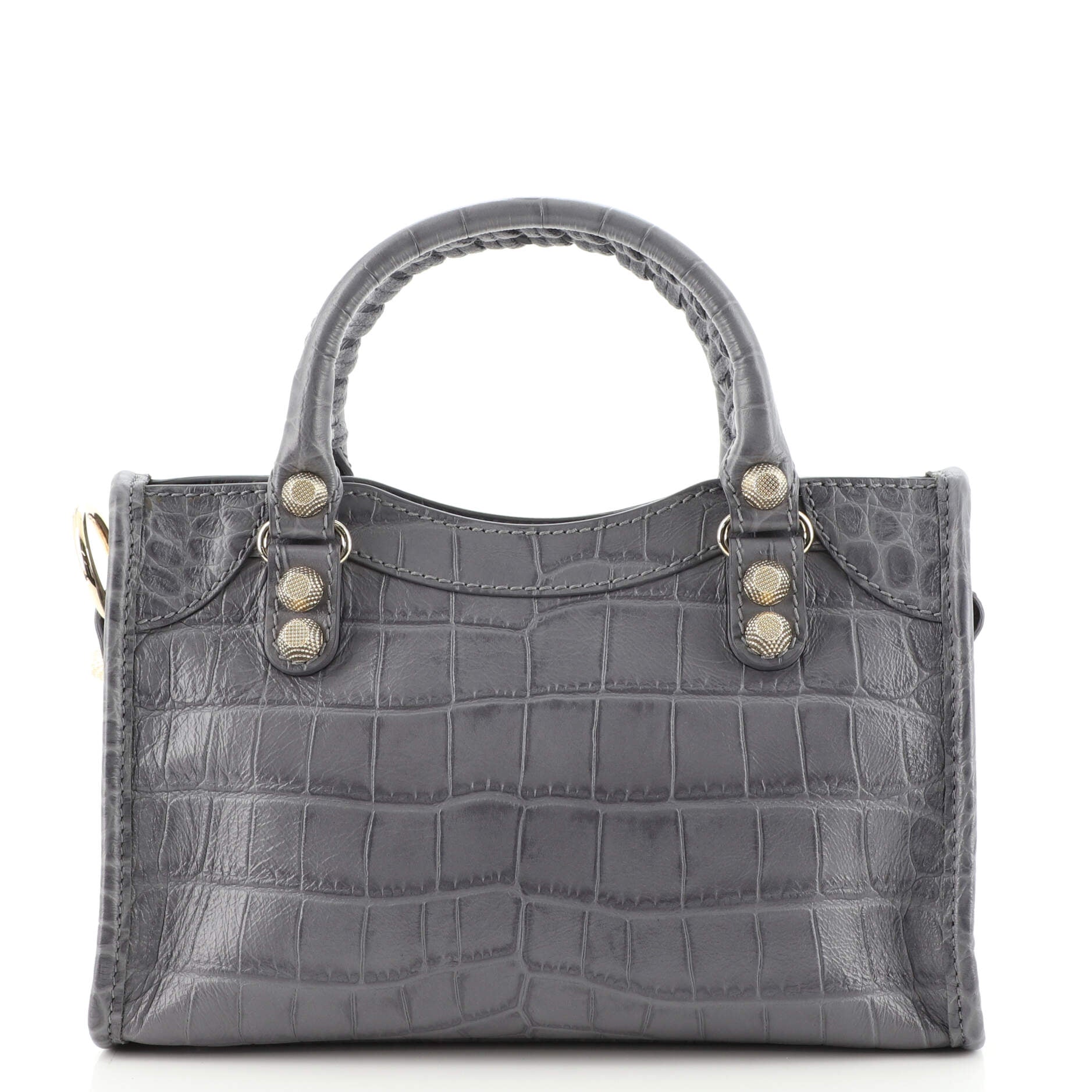 City Giant Studs Bag Crocodile Embossed Leather Mini