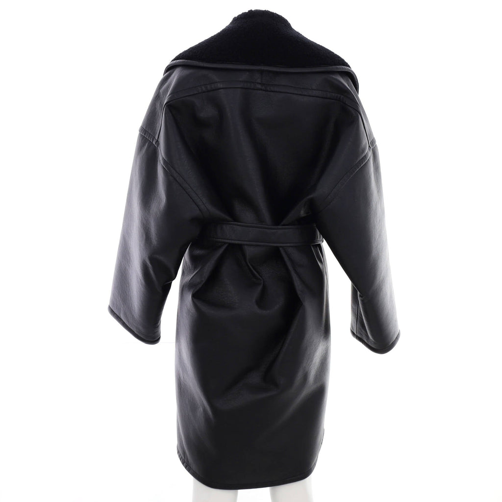 Women's Oversized Belted Coat Faux Leather and Faux Shearling