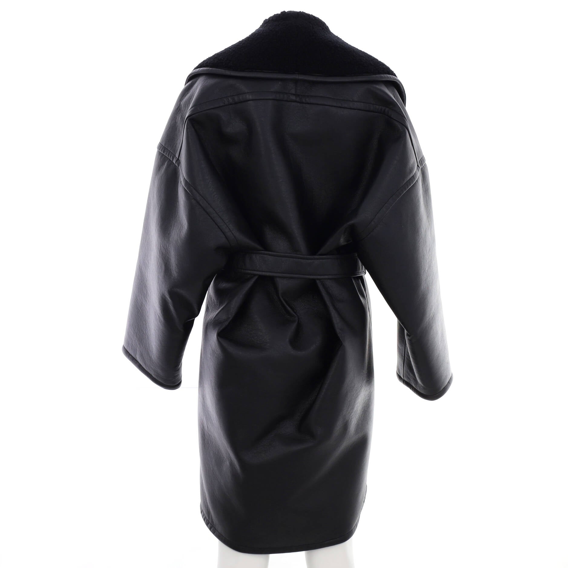 Women's Oversized Belted Coat Faux Leather and Faux Shearling
