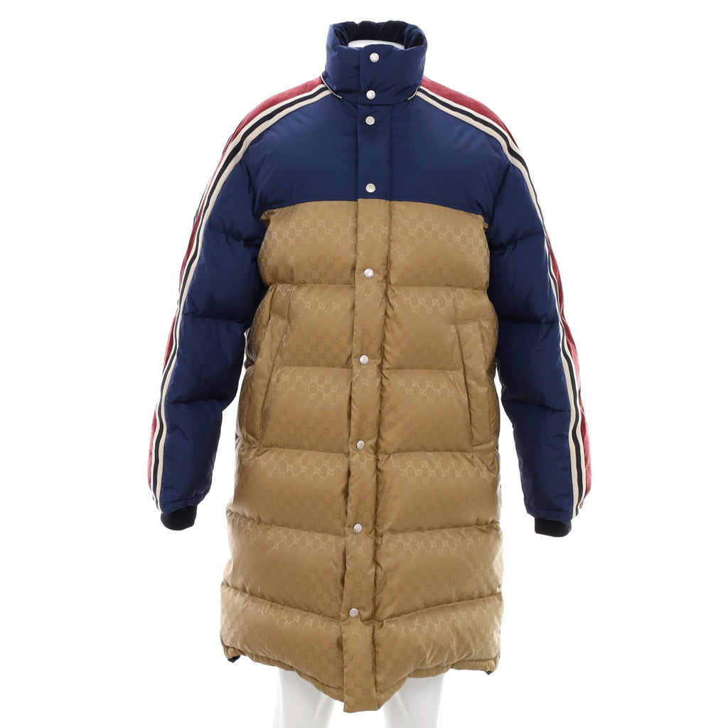 Men's Hooded Puffer Long Jacket Quilted GG Polyamide with Down
