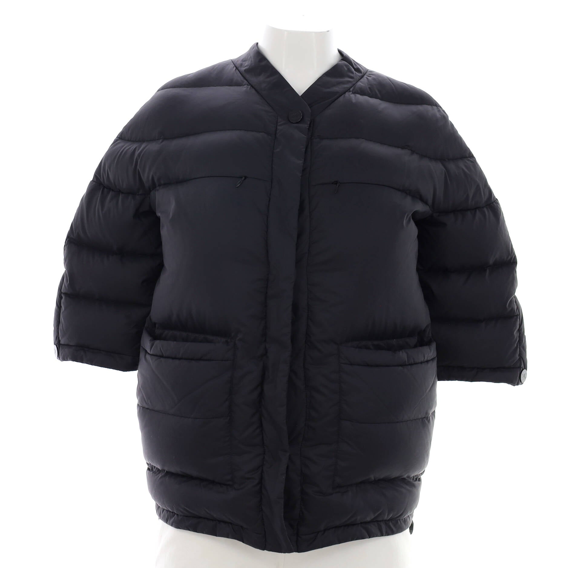 Women's Detachable Hood 3/4 Sleeve Puffer Jacket Quilted Nylon with Down Blend