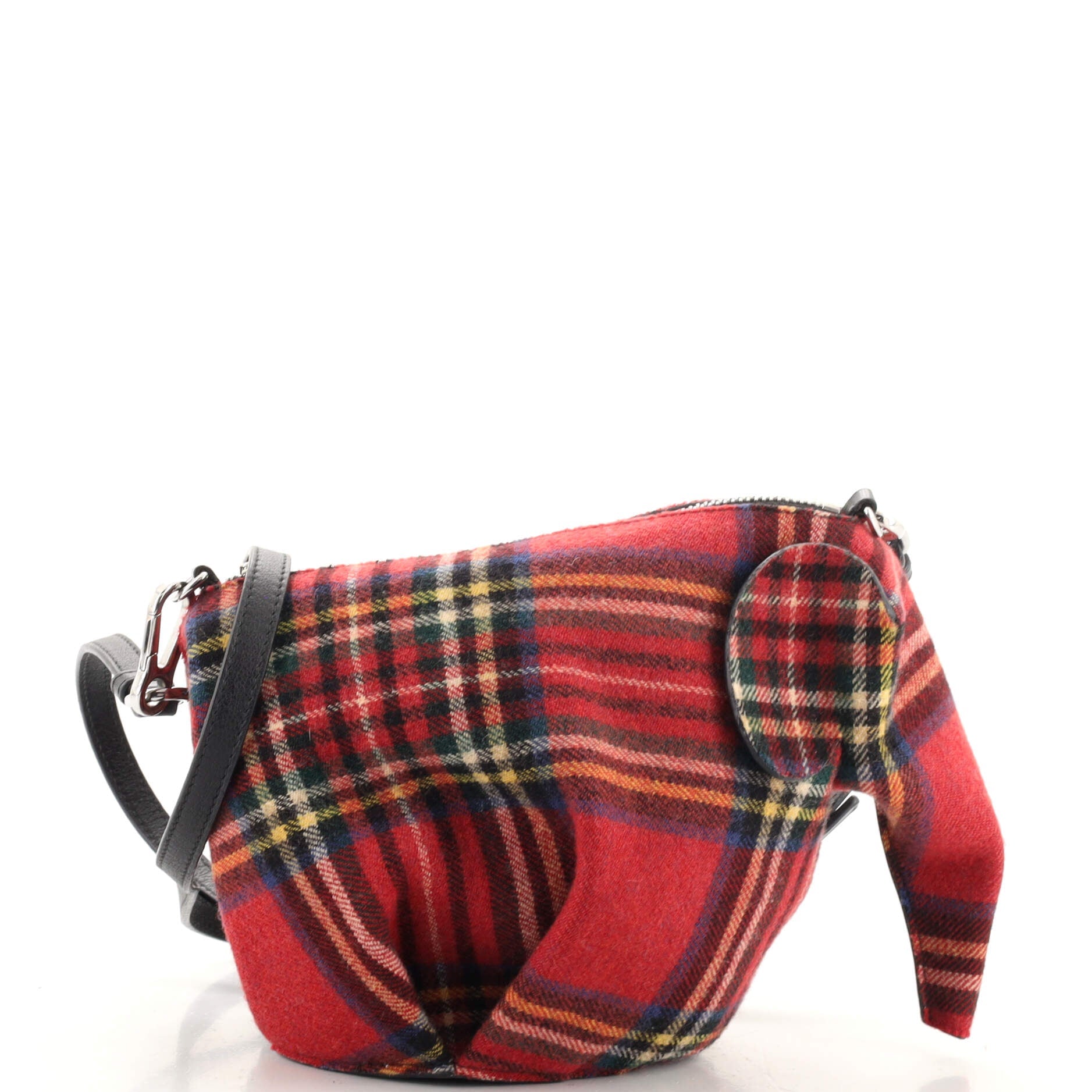Elephant Crossbody Bag Tartan Wool and Leather Mini