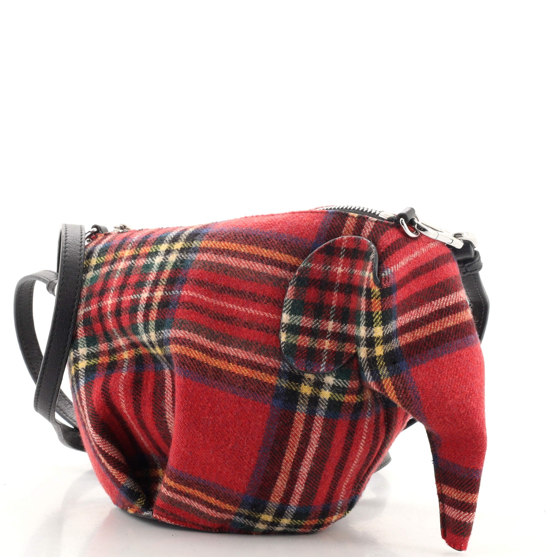 Elephant Crossbody Bag Tartan Wool and Leather Mini