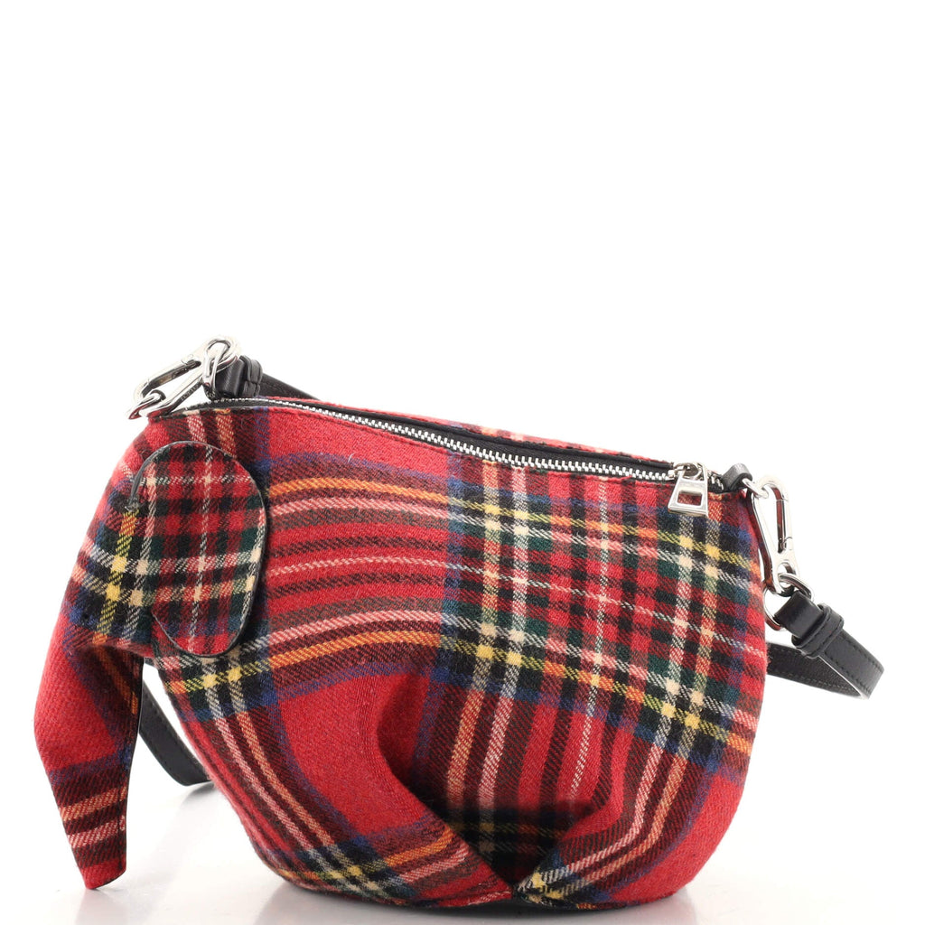 Elephant Crossbody Bag Tartan Wool and Leather Mini