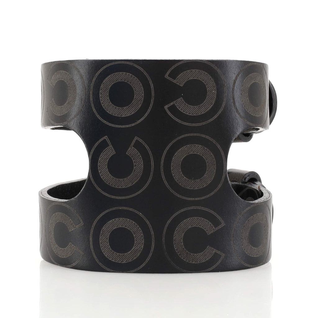 Vintage Coco Double Buckle Cuff Bracelet Printed Leather
