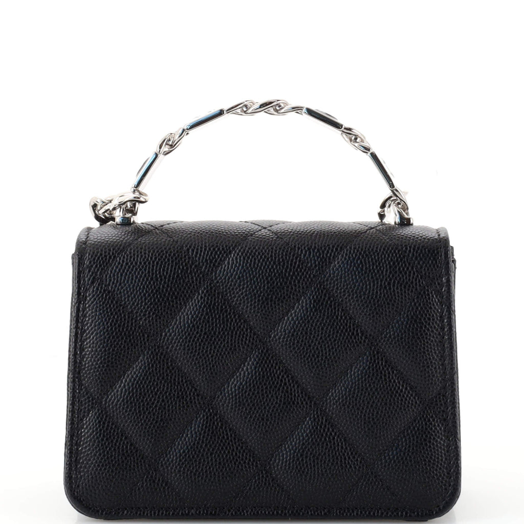 Coco Enamel Top Handle Flap Clutch with Chain Quilted Caviar