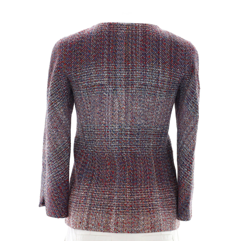 Women's Collarless Four Pocket Zip Up Jacket Tweed Blend