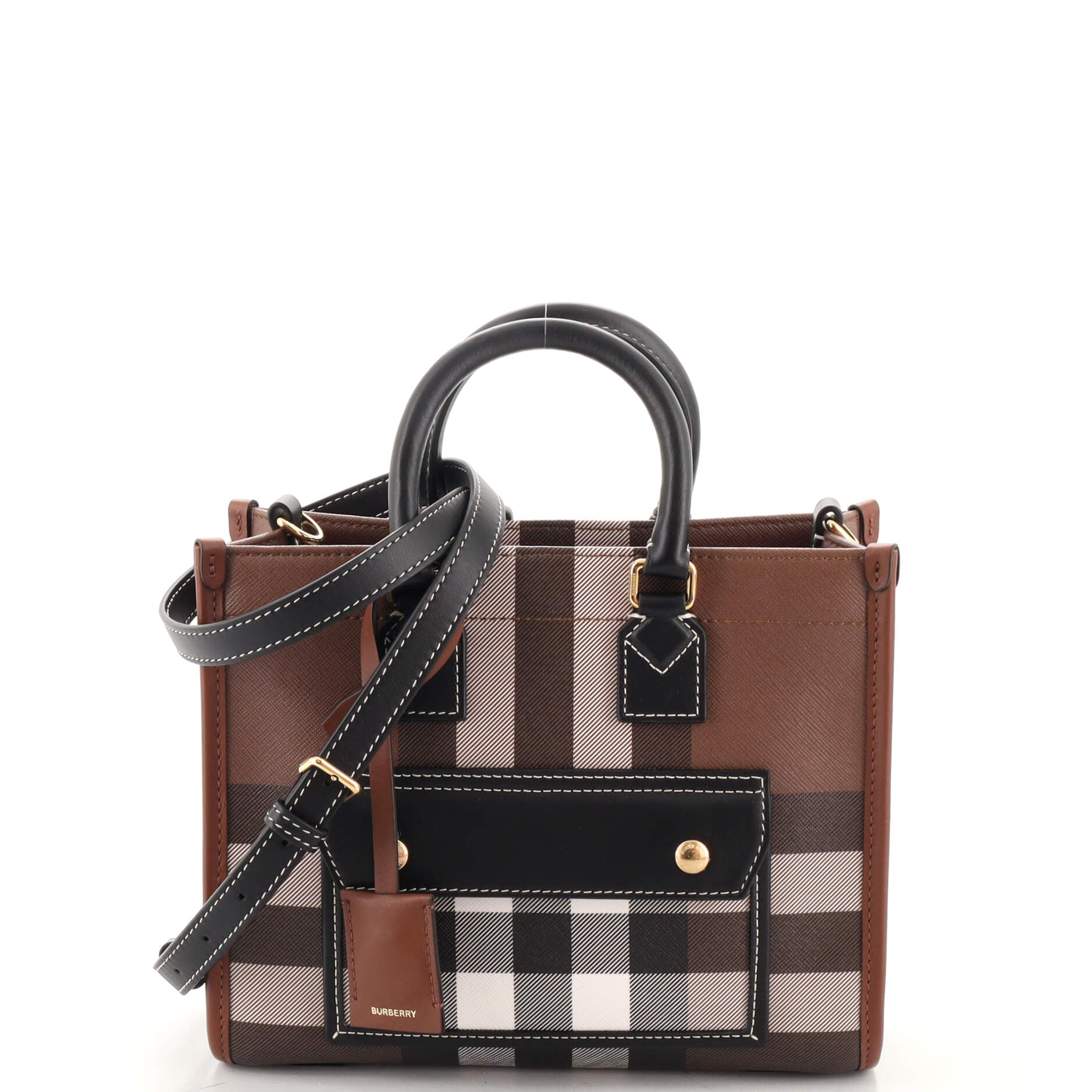 Freya Shopping Tote Check Canvas with Leather Mini