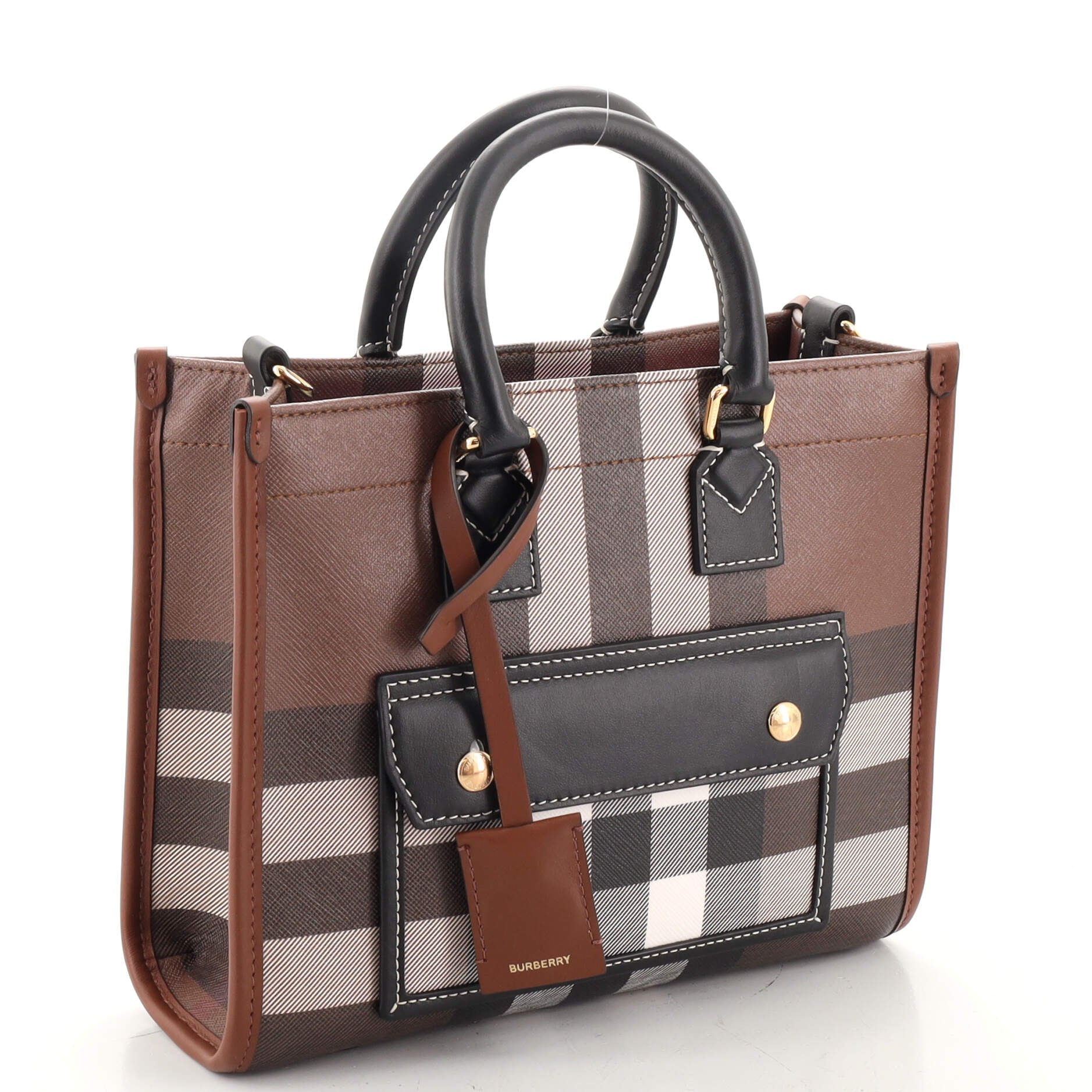 Freya Shopping Tote Check Canvas with Leather Mini