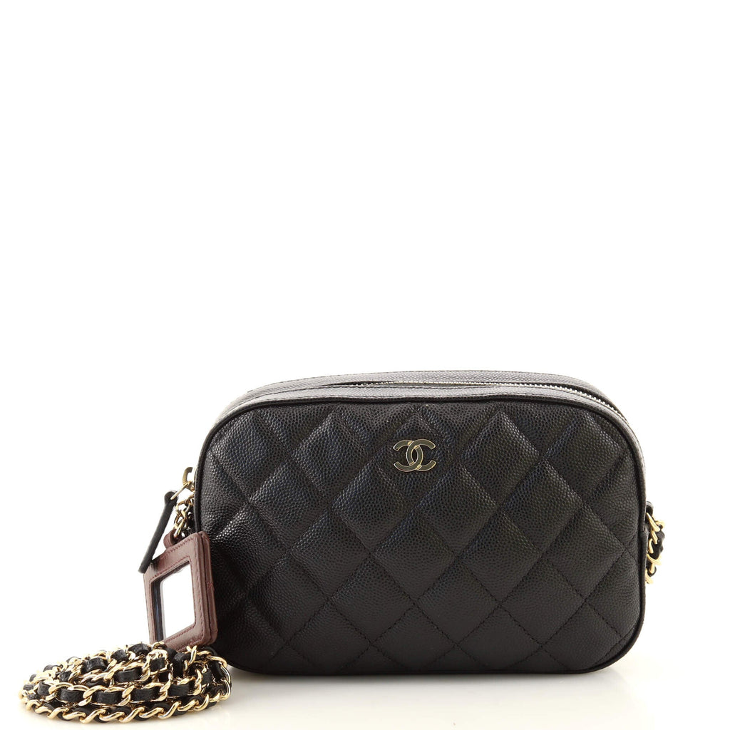 Zip Around Chain Camera Case Quilted Caviar Mini