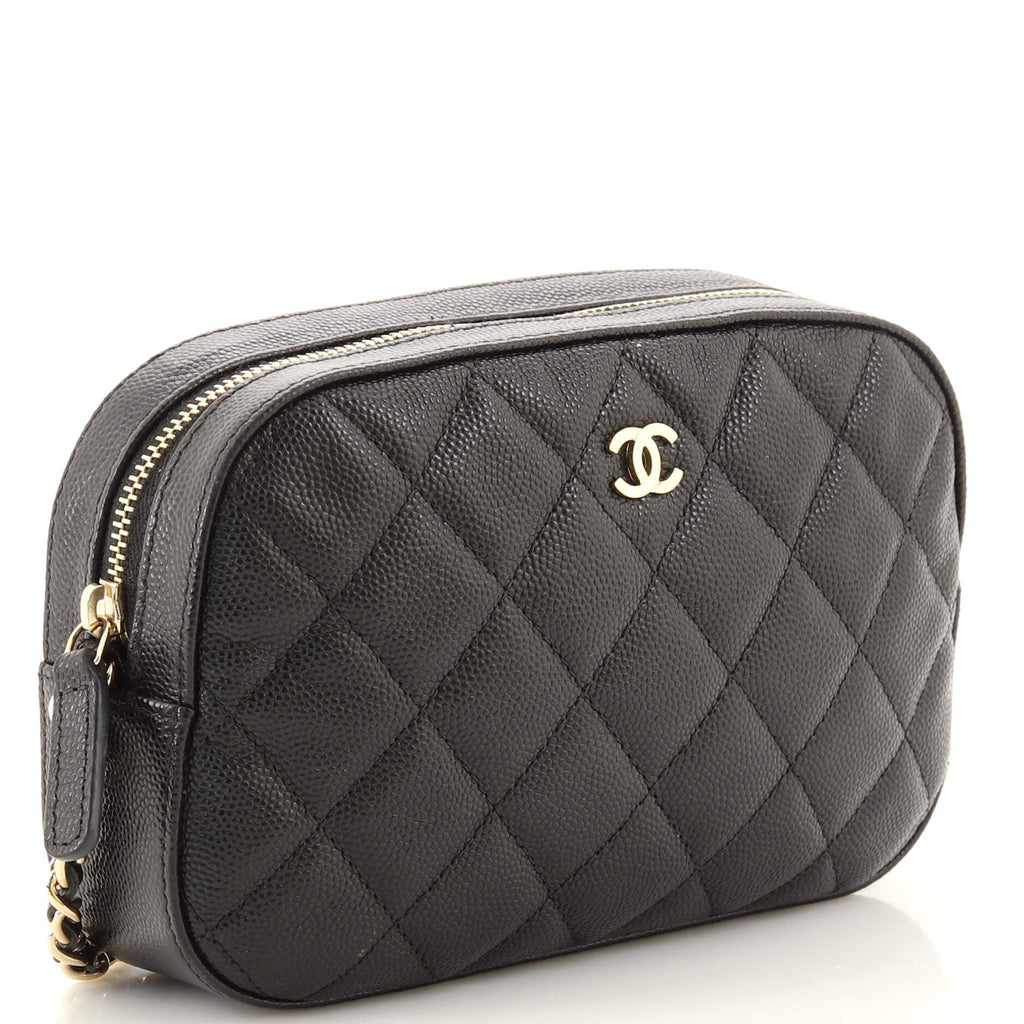 Zip Around Chain Camera Case Quilted Caviar Mini