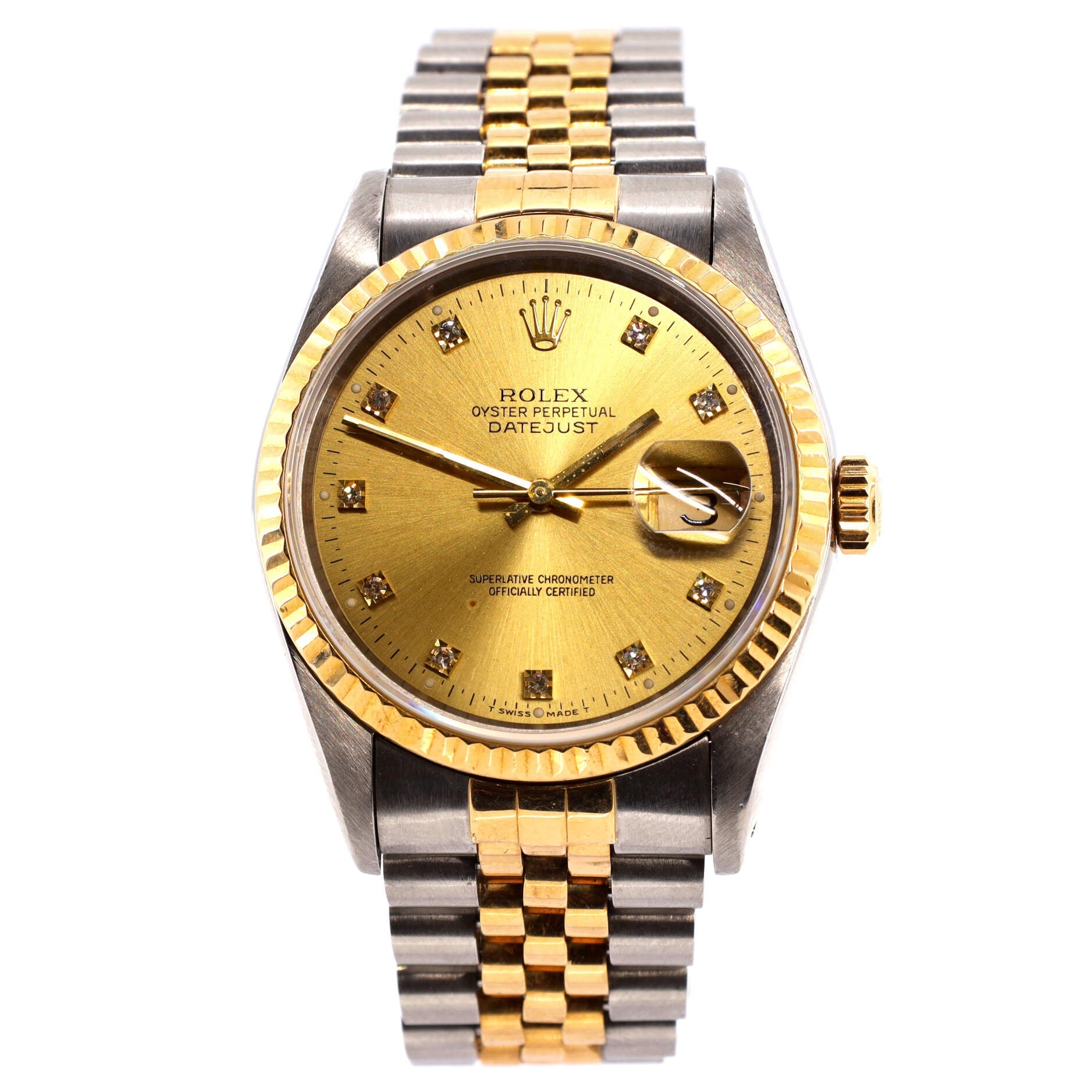 Oyster Perpetual Datejust Automatic Watch Stainless Steel and Yellow Gold with Diamond Markers 36
