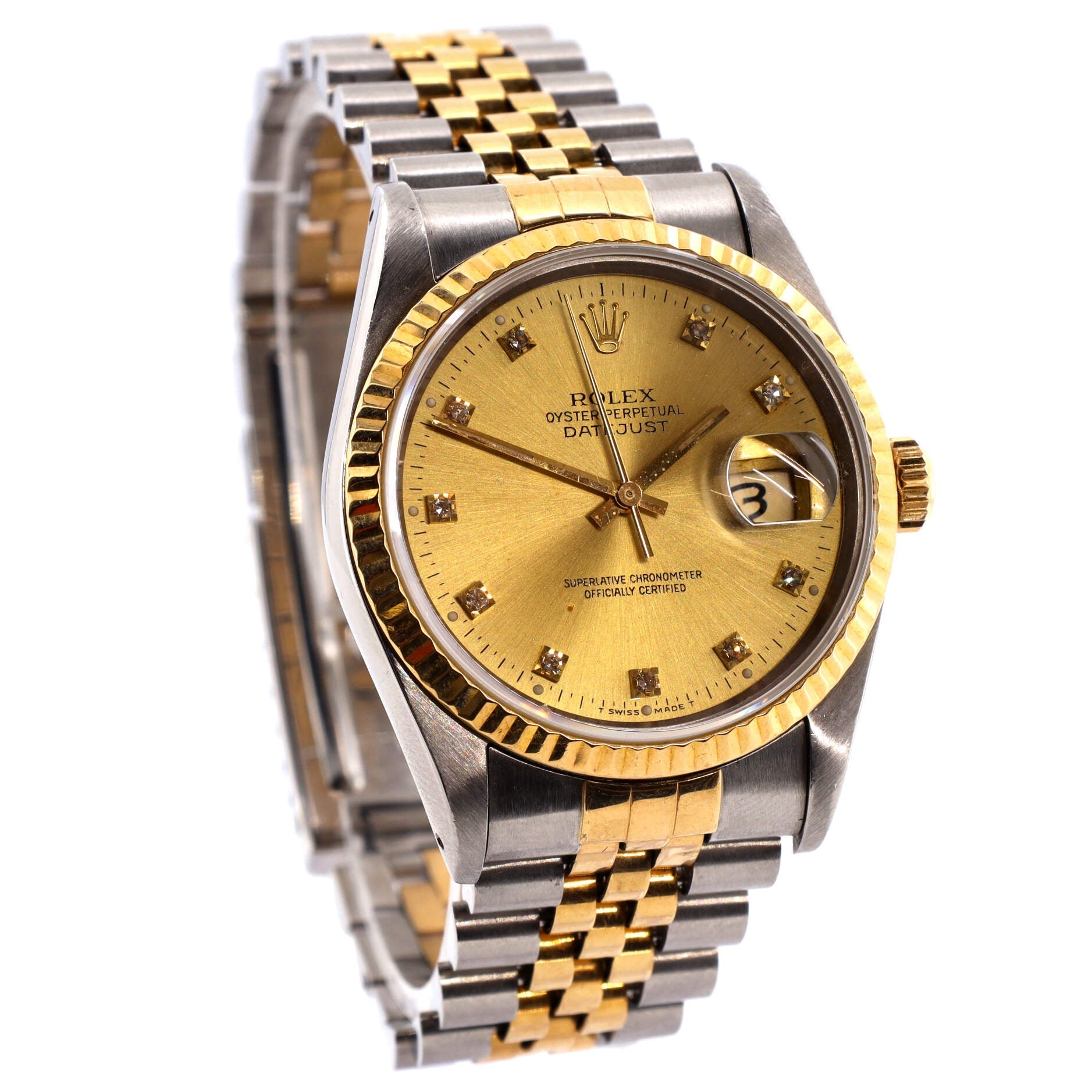 Oyster Perpetual Datejust Automatic Watch Stainless Steel and Yellow Gold with Diamond Markers 36