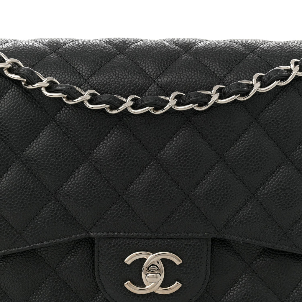 Caviar Quilted Jumbo Double Flap Black