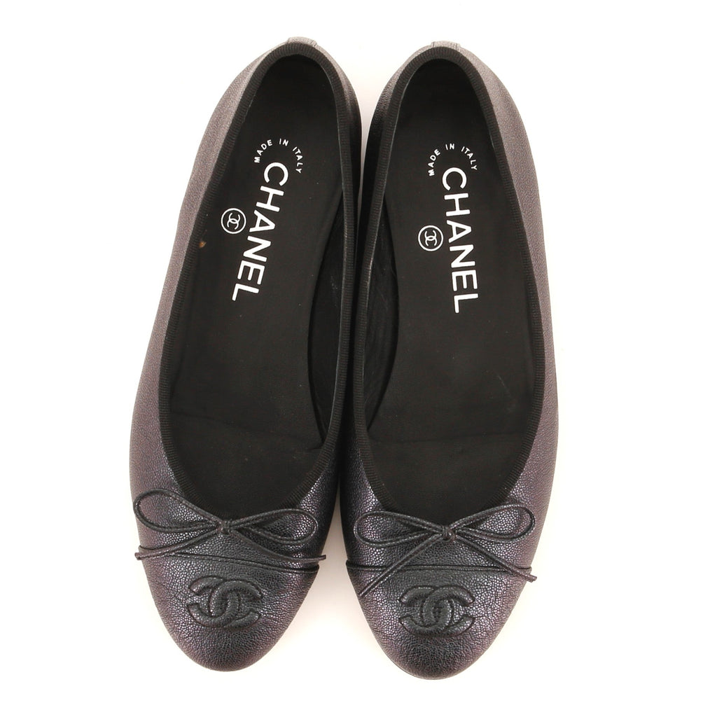 Women's CC Cap Toe Bow Ballerina Flats Leather