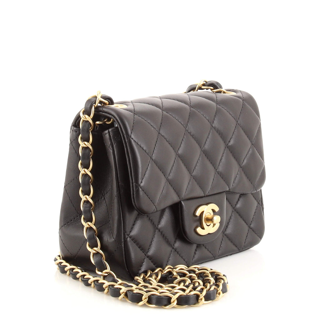 Square Classic Single Flap Bag Quilted Lambskin Mini