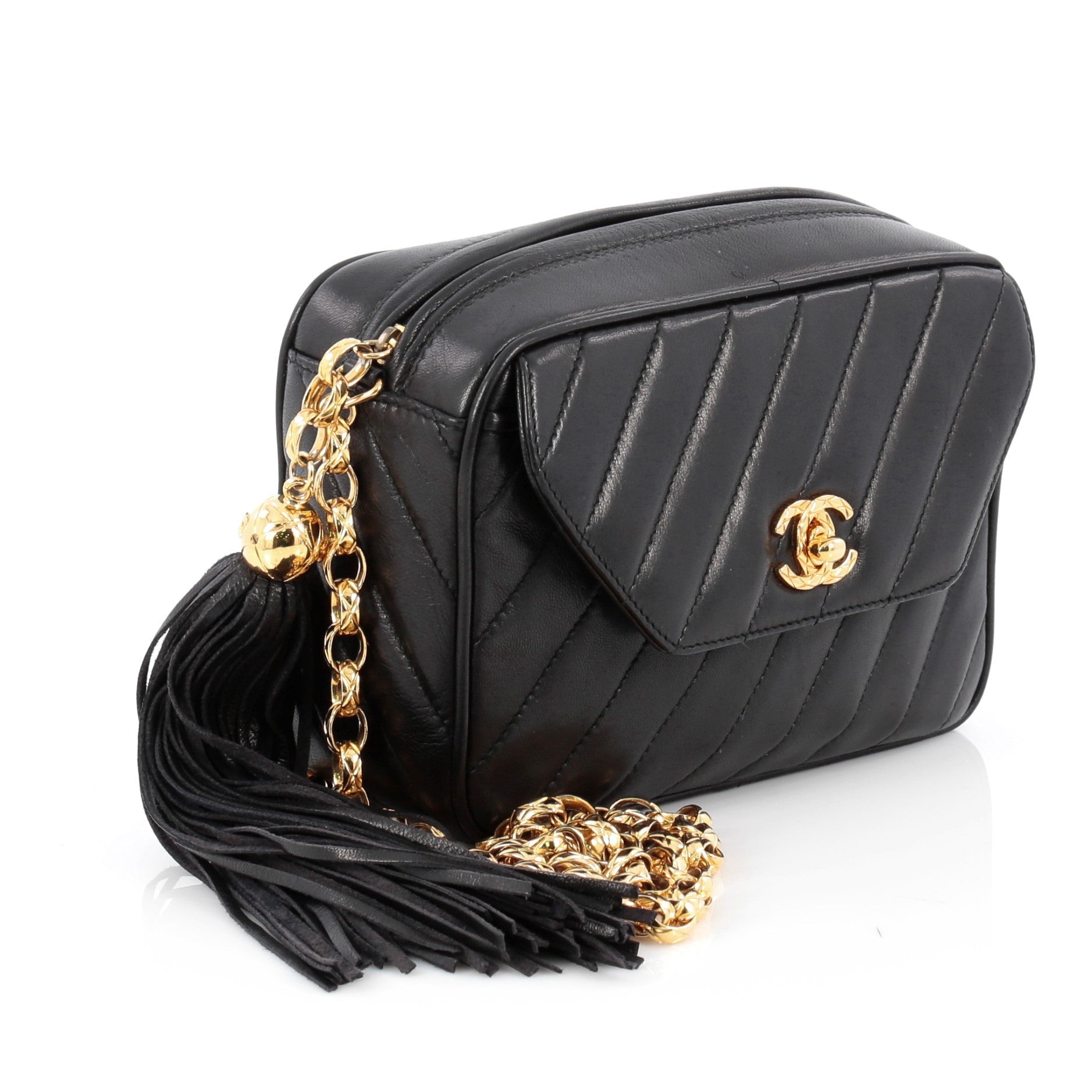 Vintage Pocket Camera Bag Diagonal Quilted Leather Mini