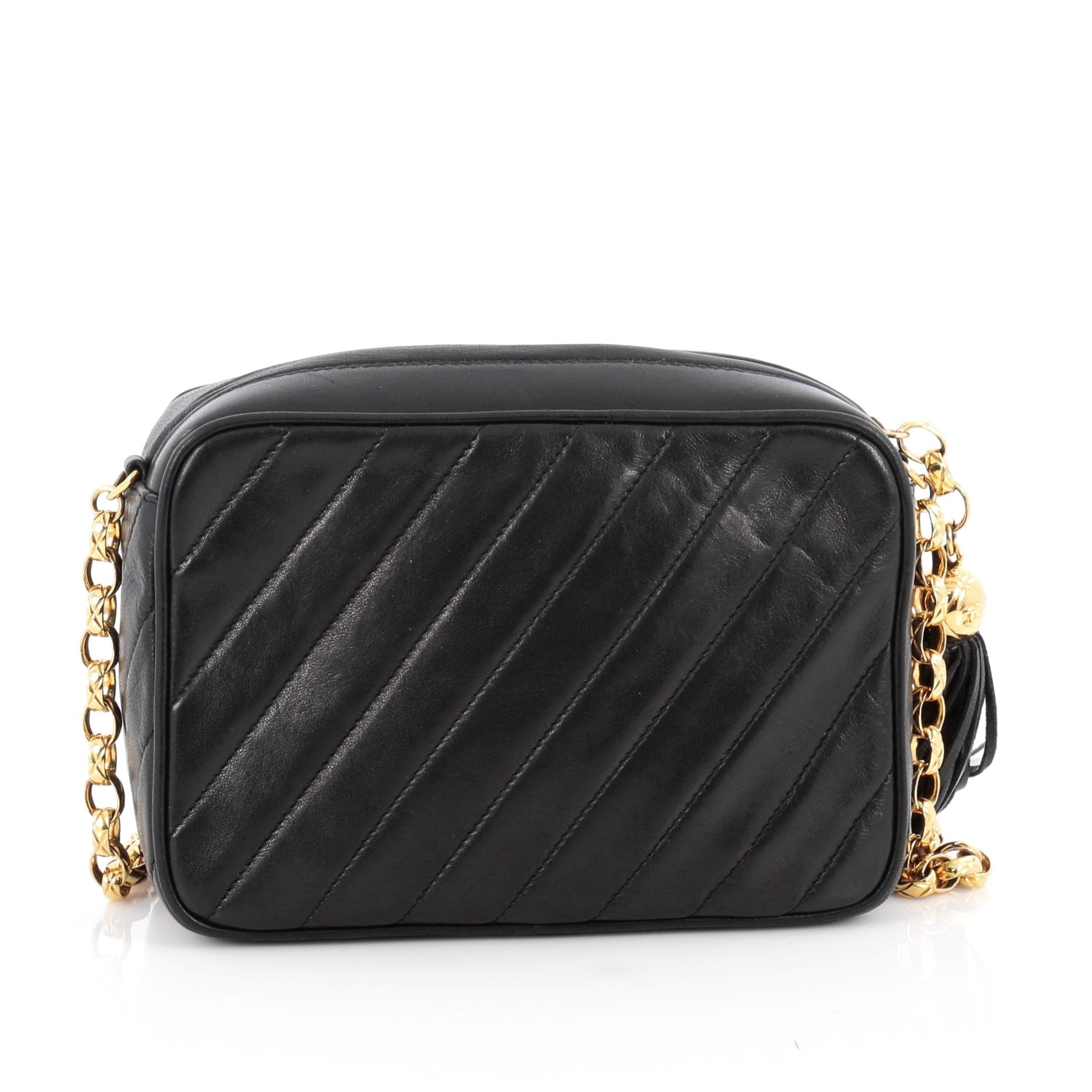 Vintage Pocket Camera Bag Diagonal Quilted Leather Mini