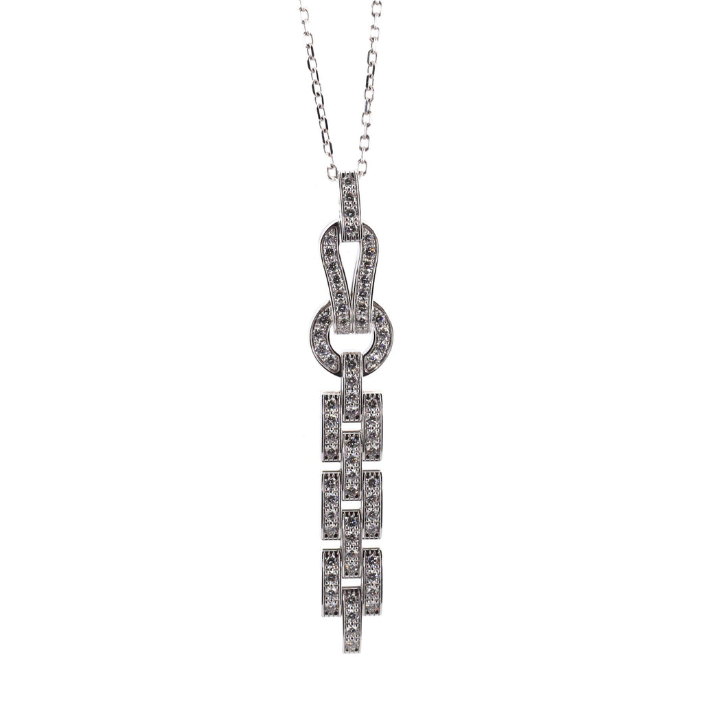 Agrafe Drop Pendant Necklace 18K White Gold and Diamonds
