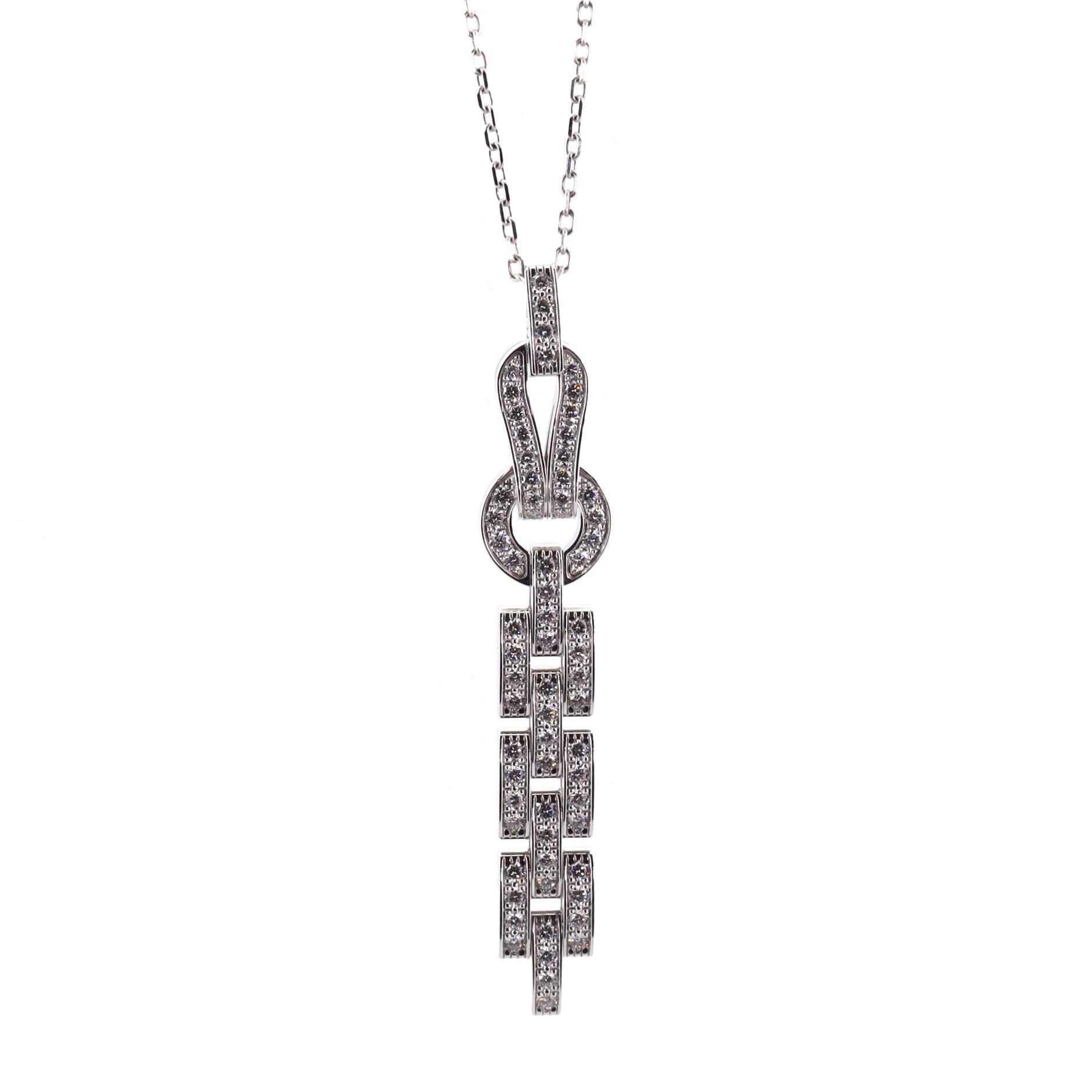 Agrafe Drop Pendant Necklace 18K White Gold and Diamonds