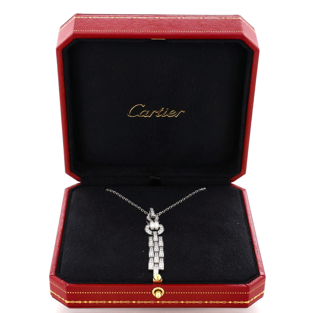 Agrafe Drop Pendant Necklace 18K White Gold and Diamonds