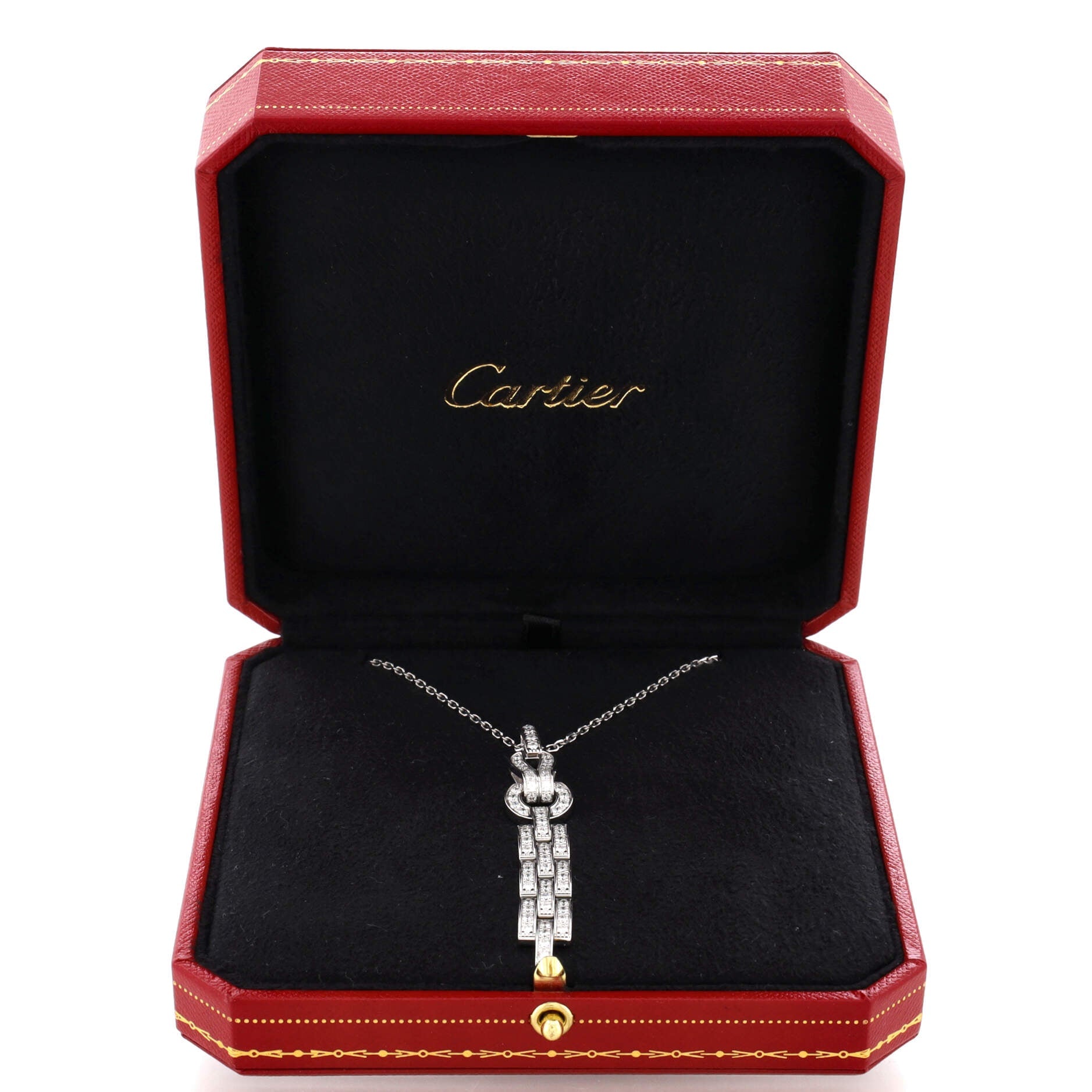 Agrafe Drop Pendant Necklace 18K White Gold and Diamonds