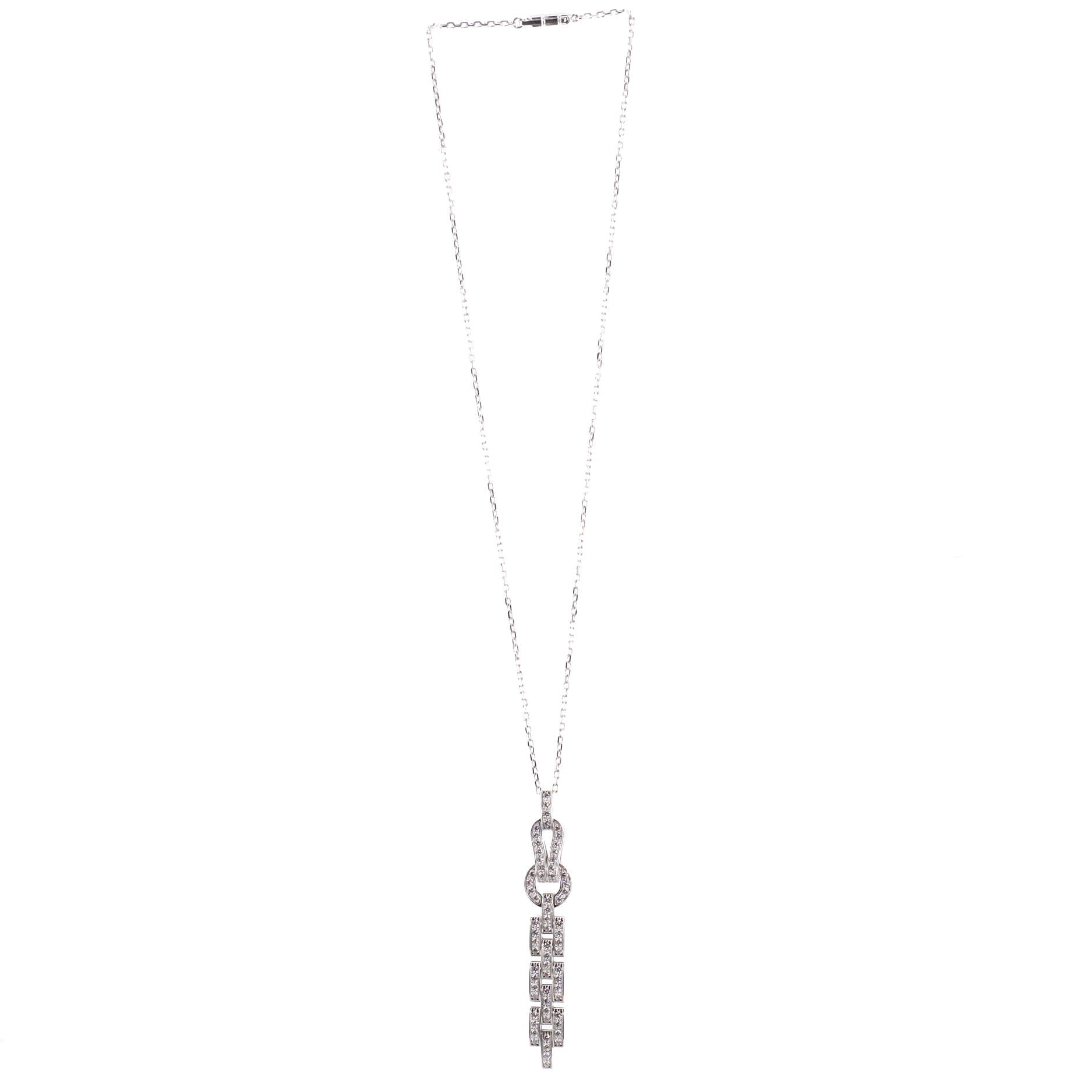 Agrafe Drop Pendant Necklace 18K White Gold and Diamonds
