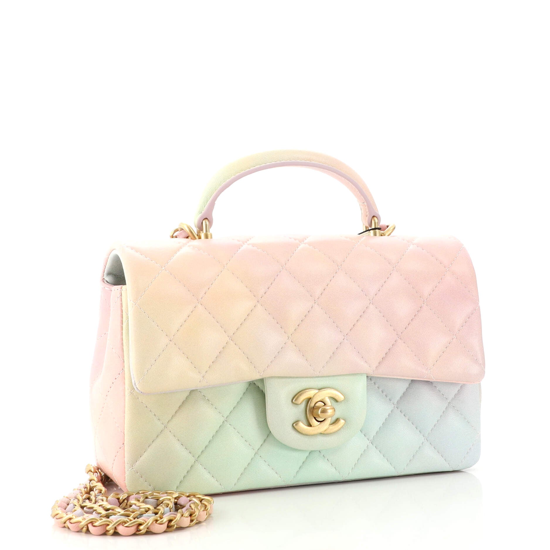 Classic Single Flap Top Handle Bag Quilted Ombre Lambskin Mini
