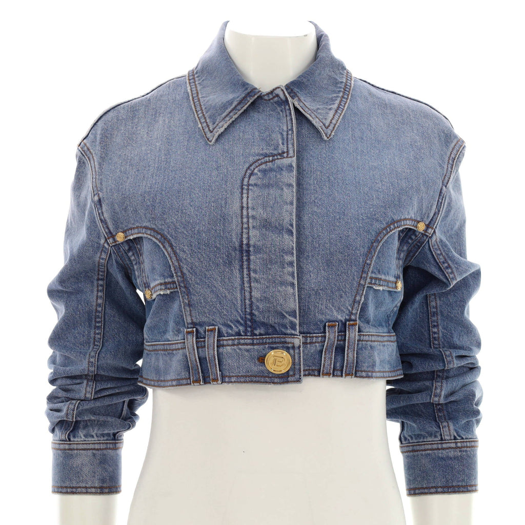 Women's Cropped Button Up Jacket Denim