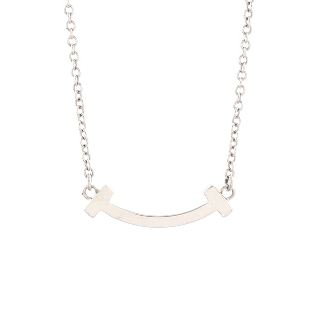 T Smile Pendant Necklace 18K White Gold with Pink Sapphires Mini