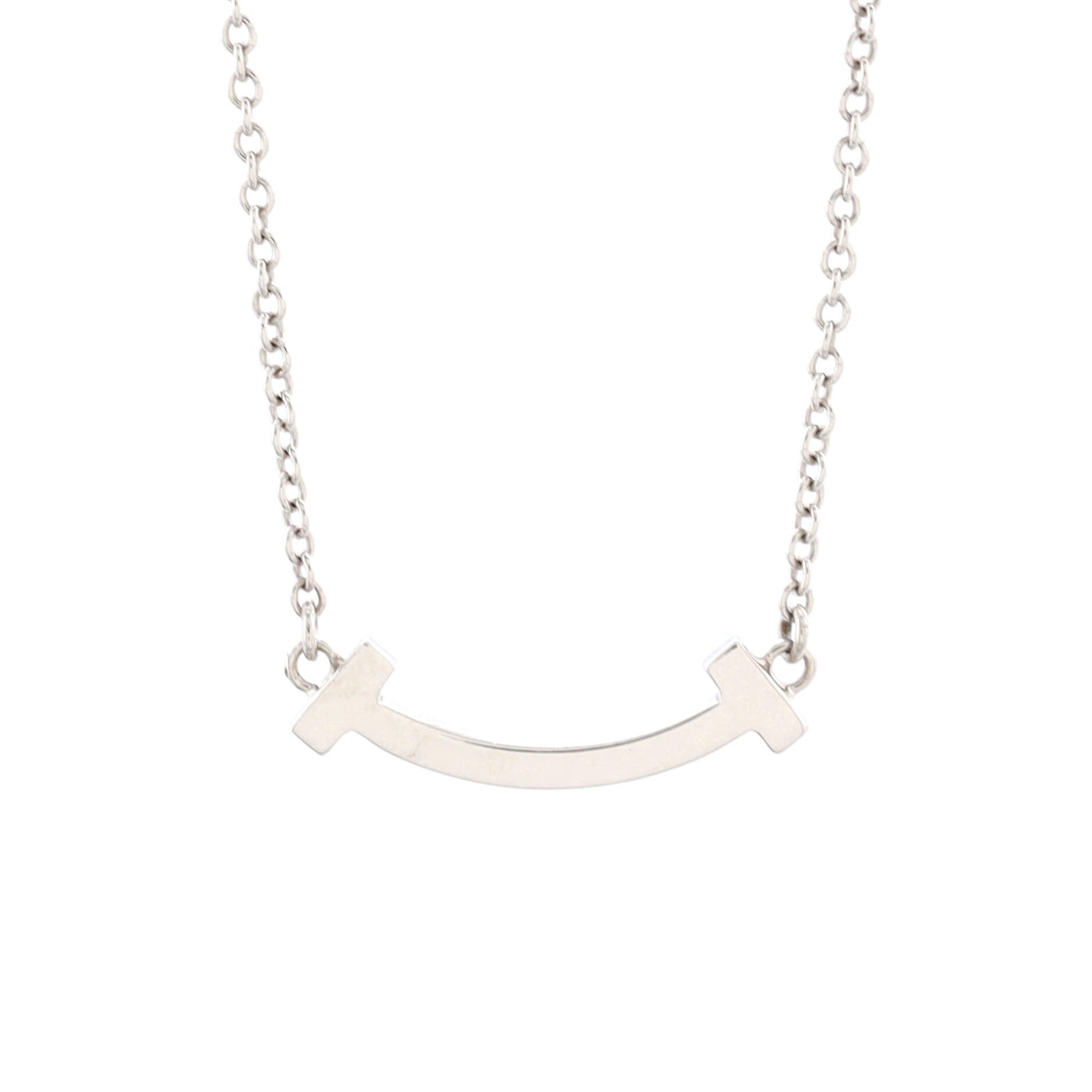 T Smile Pendant Necklace 18K White Gold with Pink Sapphires Mini