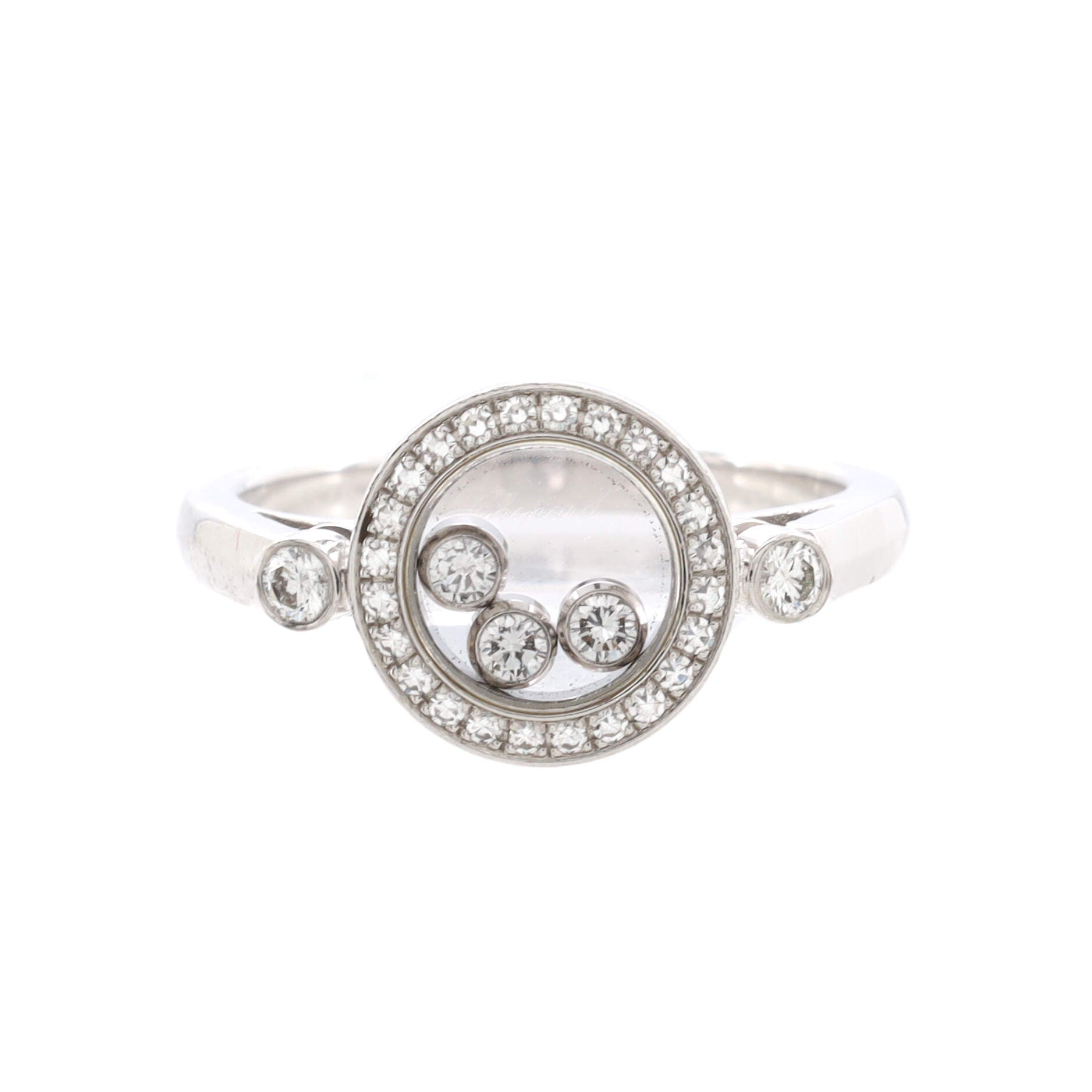 Happy 3 Floating Diamonds Circle Ring 18K White Gold with Diamonds