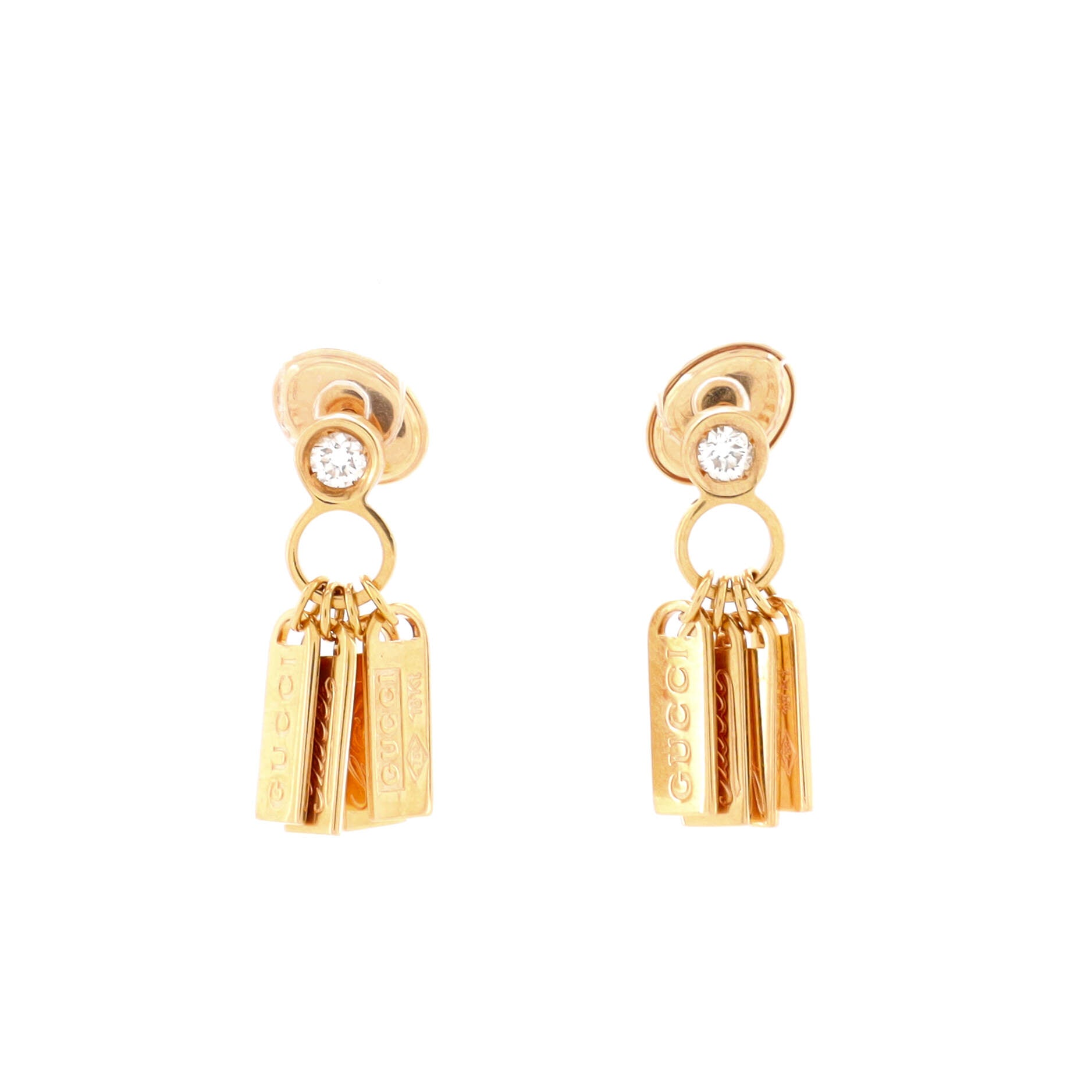 Logo Charm Earrings Necklace 18K Rose Gold with Diamond