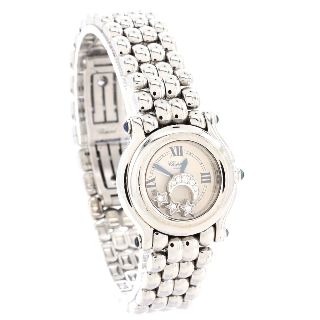 Happy Sport Star & Moon Round Quartz Watch Stainless Steel with Floating Diamonds and Mother of Pearl 27