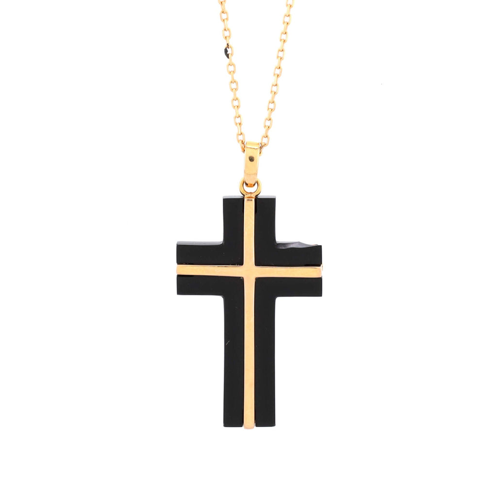 Angel and Demon Pendant Necklace 18K Rose Gold with Onyx