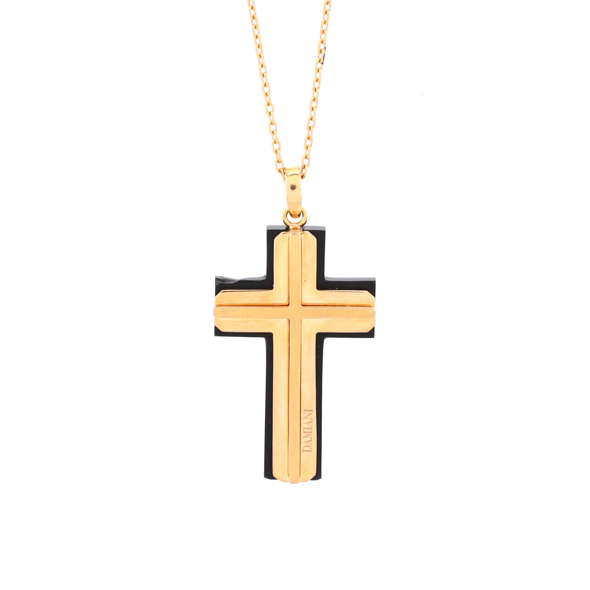 Angel and Demon Pendant Necklace 18K Rose Gold with Onyx