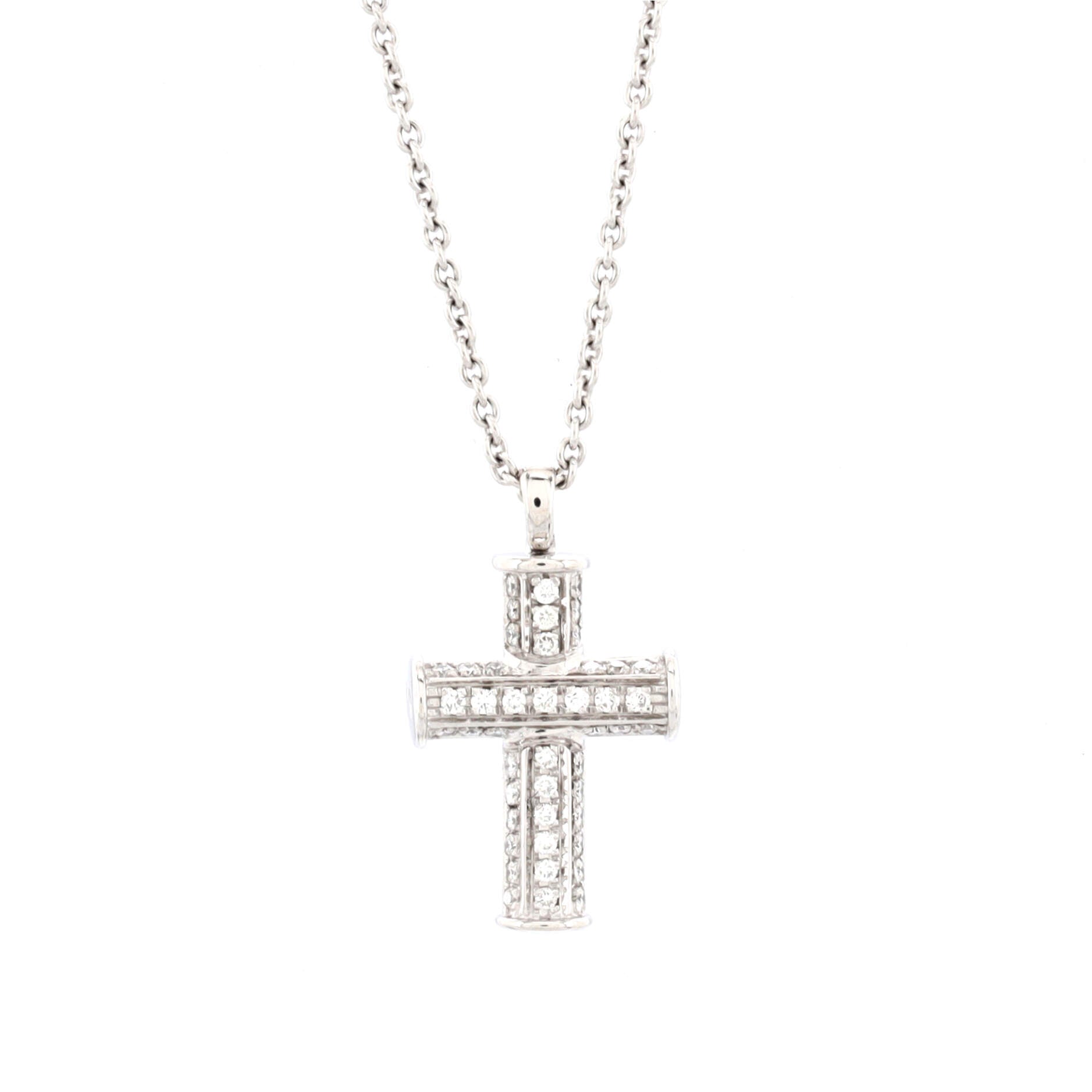Latin Cross Pendant Necklace 18K White Gold with Diamonds