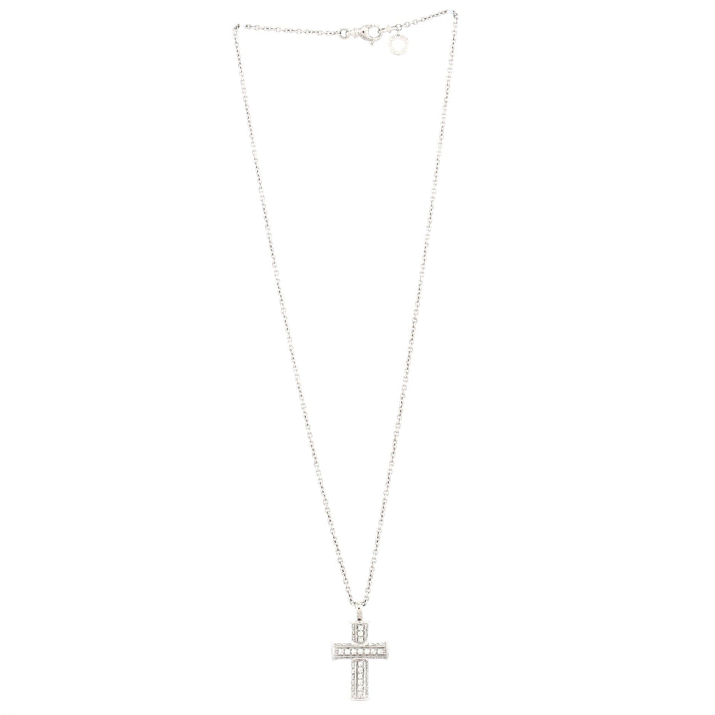 Latin Cross Pendant Necklace 18K White Gold with Diamonds