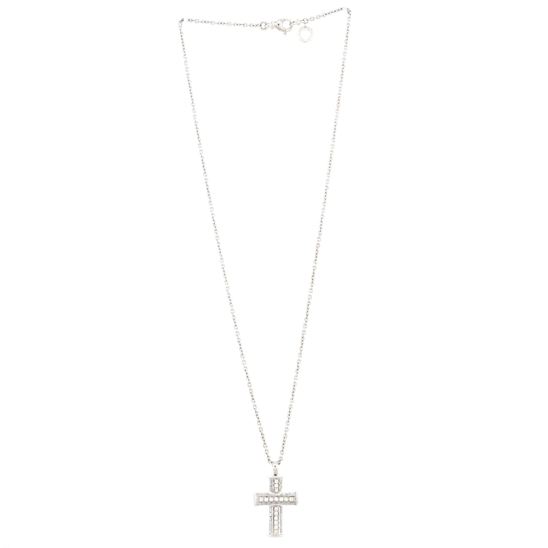 Latin Cross Pendant Necklace 18K White Gold with Diamonds